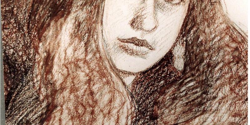 Alessandra Maroccolo, portrait, crayon on paper, 1986