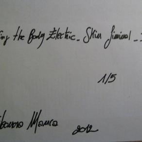 TITOLO E FIRMA NEL RETRO DELL'OPERA "I SING THE BODY ELECTRIC-SKIN LIMINAL N.2 DALL'AUTRICE ELEONORA