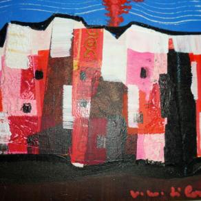 Vittorio Maria Di Carlo (Italia) - Case mediterranee - Tecnica mista Olio e collage su tela - 20 x 20