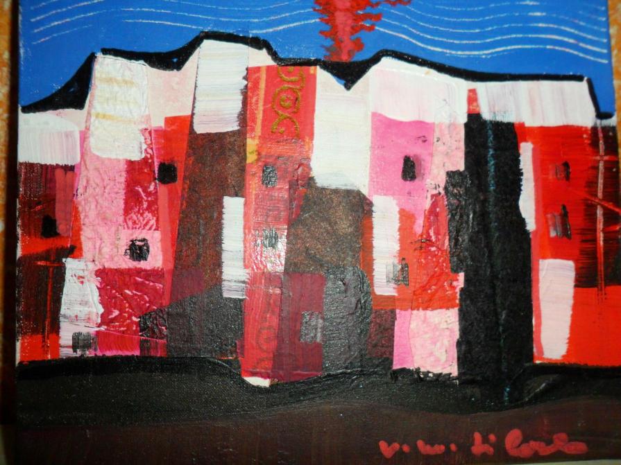 Vittorio Maria Di Carlo (Italia) - Case mediterranee - Tecnica mista Olio e collage su tela - 20 x 20