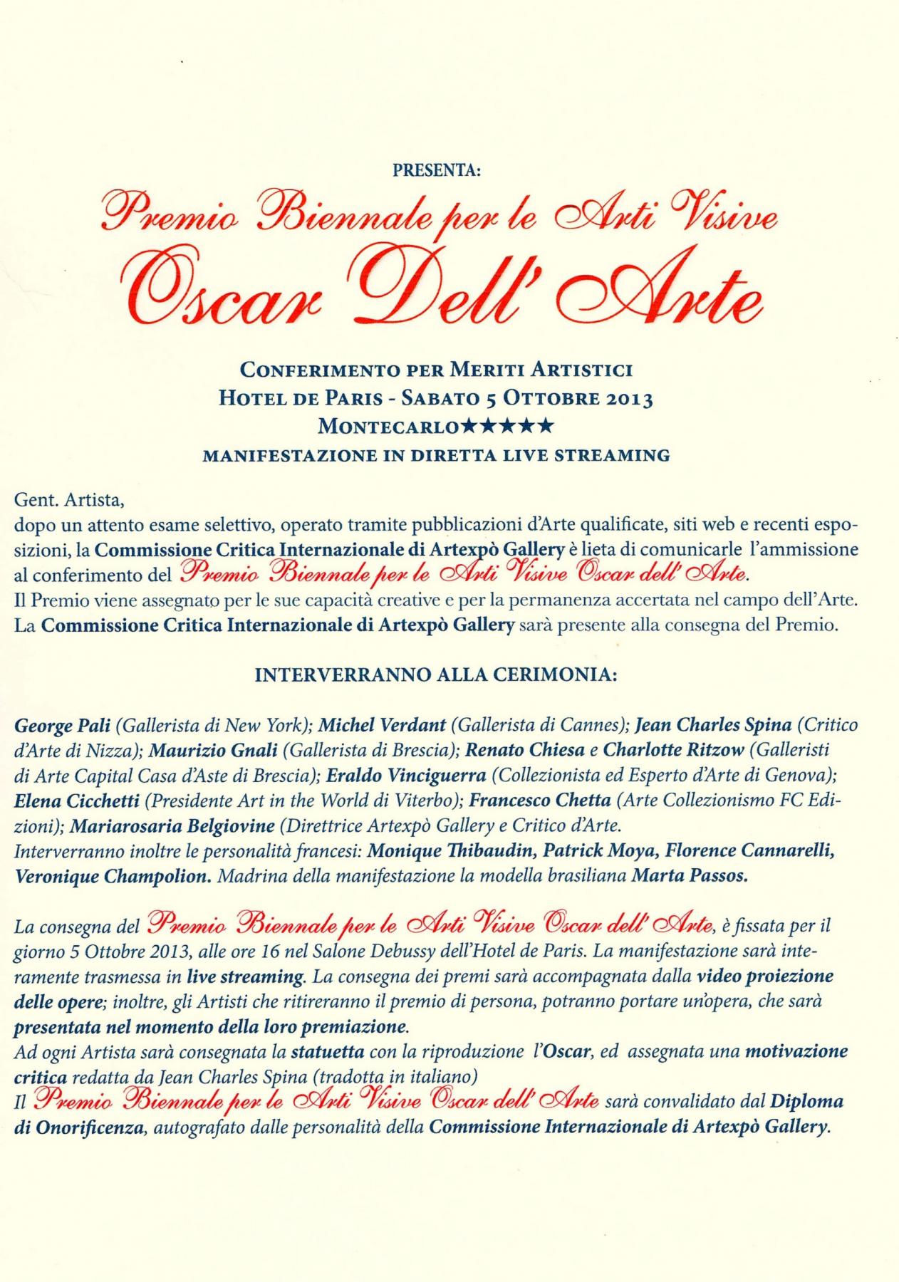 Oscar Dell’Arte a Maristella Angeli