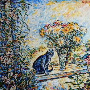 Il mio gatto con un vaso di fiori