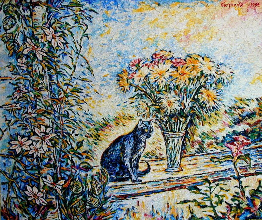 Il mio gatto con un vaso di fiori