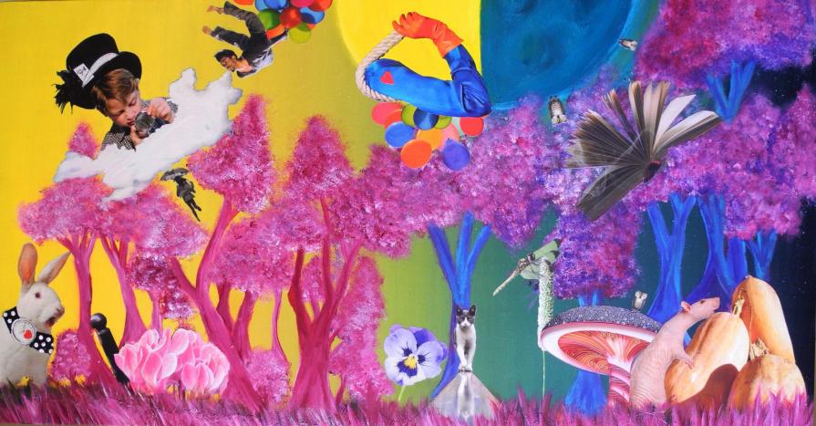 Alice è mezzo giorno (pittura + ritagli pubblicitari)