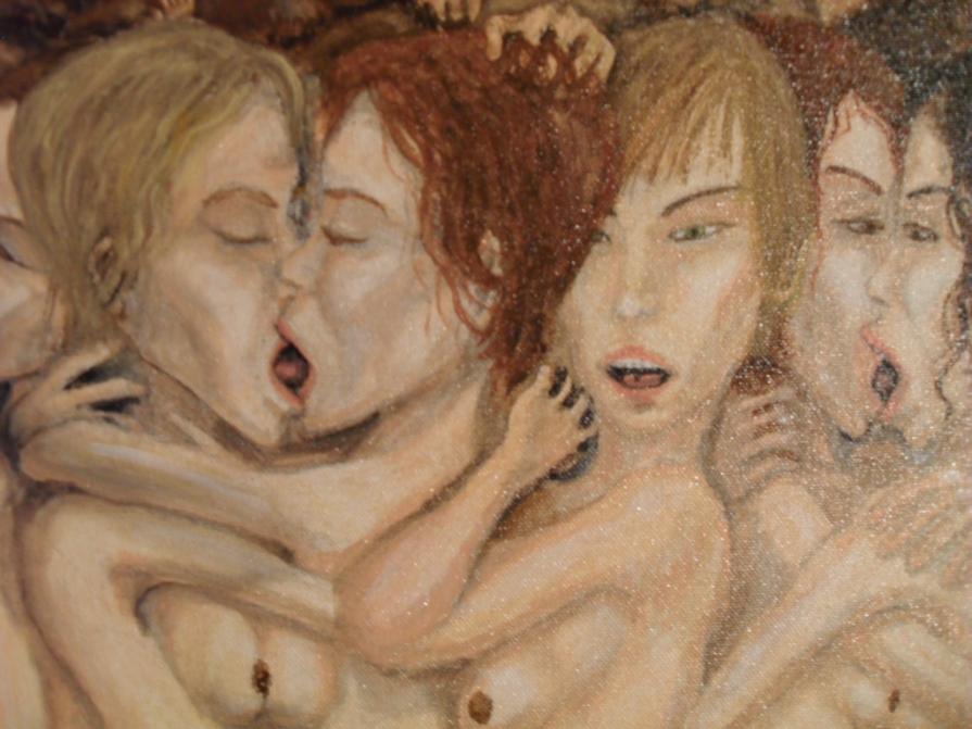 Passione di donne - Aggrovigliamento di magroline minute costrettesi in locale ristretto (particolare)