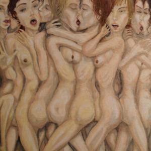 Passione di donne - Aggrovigliamento di magroline minute costrettesi in locale ristretto (particolare)