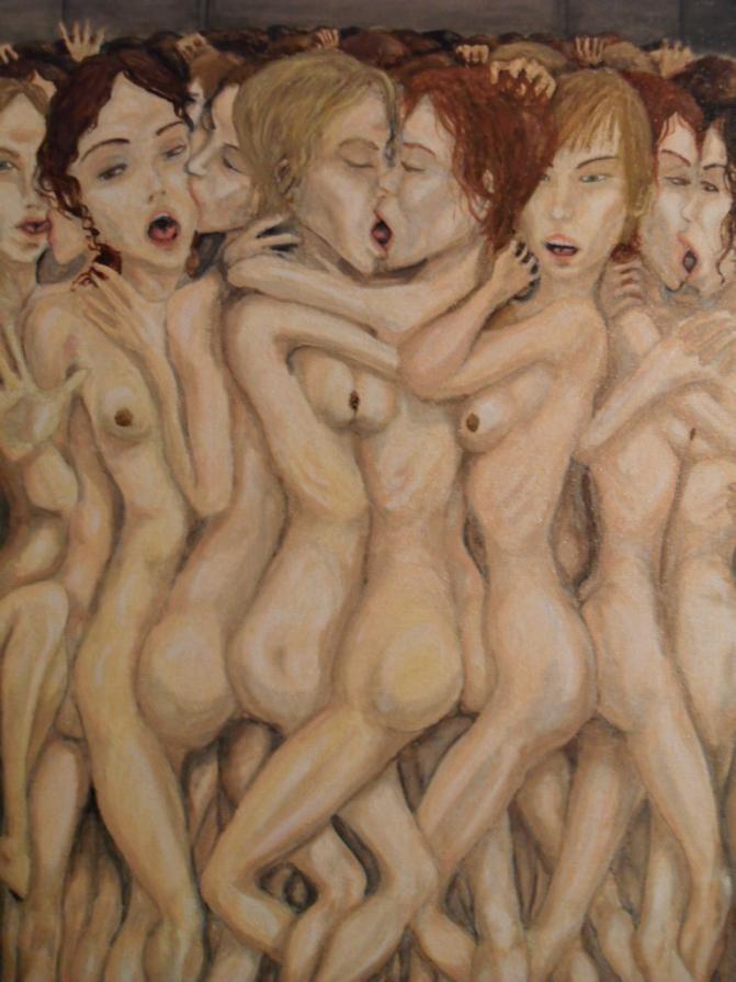 Passione di donne - Aggrovigliamento di magroline minute costrettesi in locale ristretto (particolare)