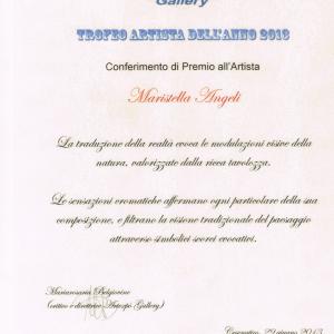 Maristella Angels receives the Artist of the Year Trophy 2013