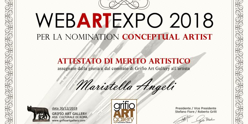 Maristella Angeli riceve l’Attestato di Merito Artistico “WebArtExpo 2018” 