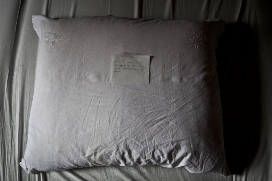 When my parents fight, I run up to my room and cover my head with my pillow. When my parents fight, I run up to my room and cover my head with my pillow.