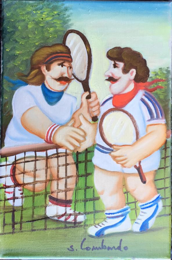 Salvo Lombardo - Tennisti - olio su tela - 20 x 30