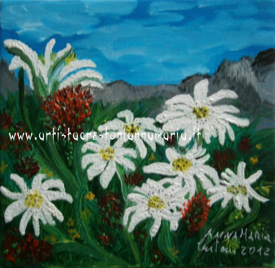 Fiori delle Alpi - Olio su Tela - 20x20 tecnica pennello  2 ° Salone Internazionale d'Arte di 20x20c