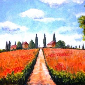 collina con grano e papaveri