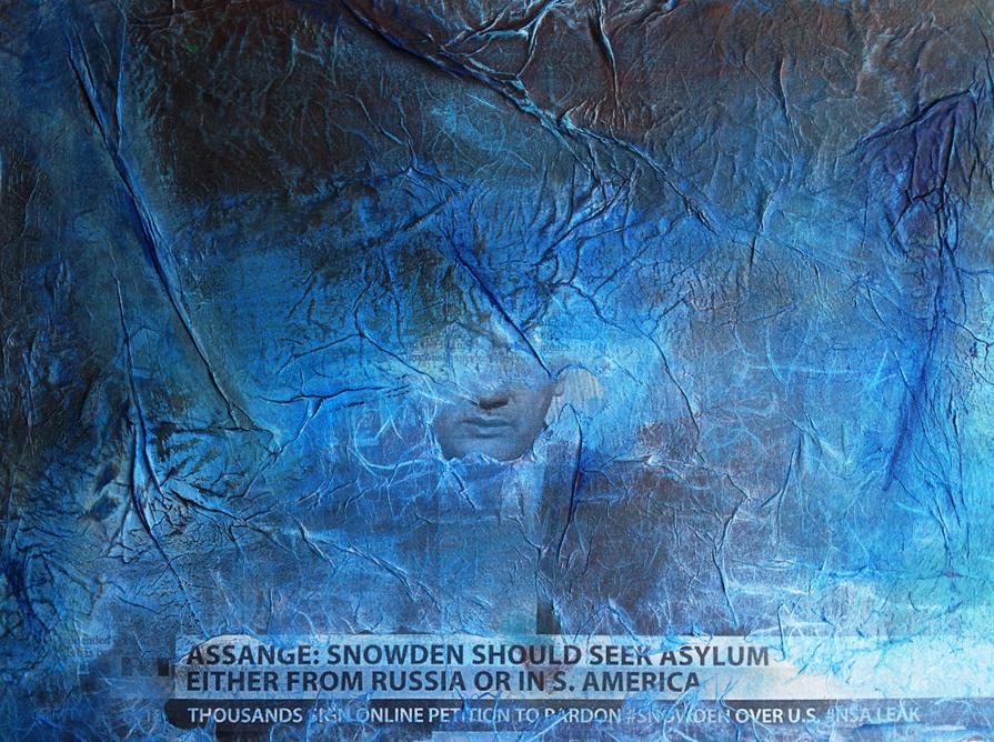 Dark asylum: acrilico e carte di riso su tela 30x40 cm.