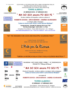 Locandina Mostra collettiva "Ma Do Sca ancora Fo Scu Pi" a Bologna a Torre Alberici Locandina Mostra collettiva "Ma Do Sca ancora Fo Scu Pi" a Bologna a Torre Alberici