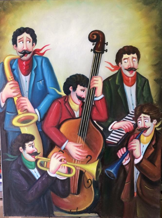 Salvo Lombardo - Old Jazz Band - olio su tela - 60 x 80
