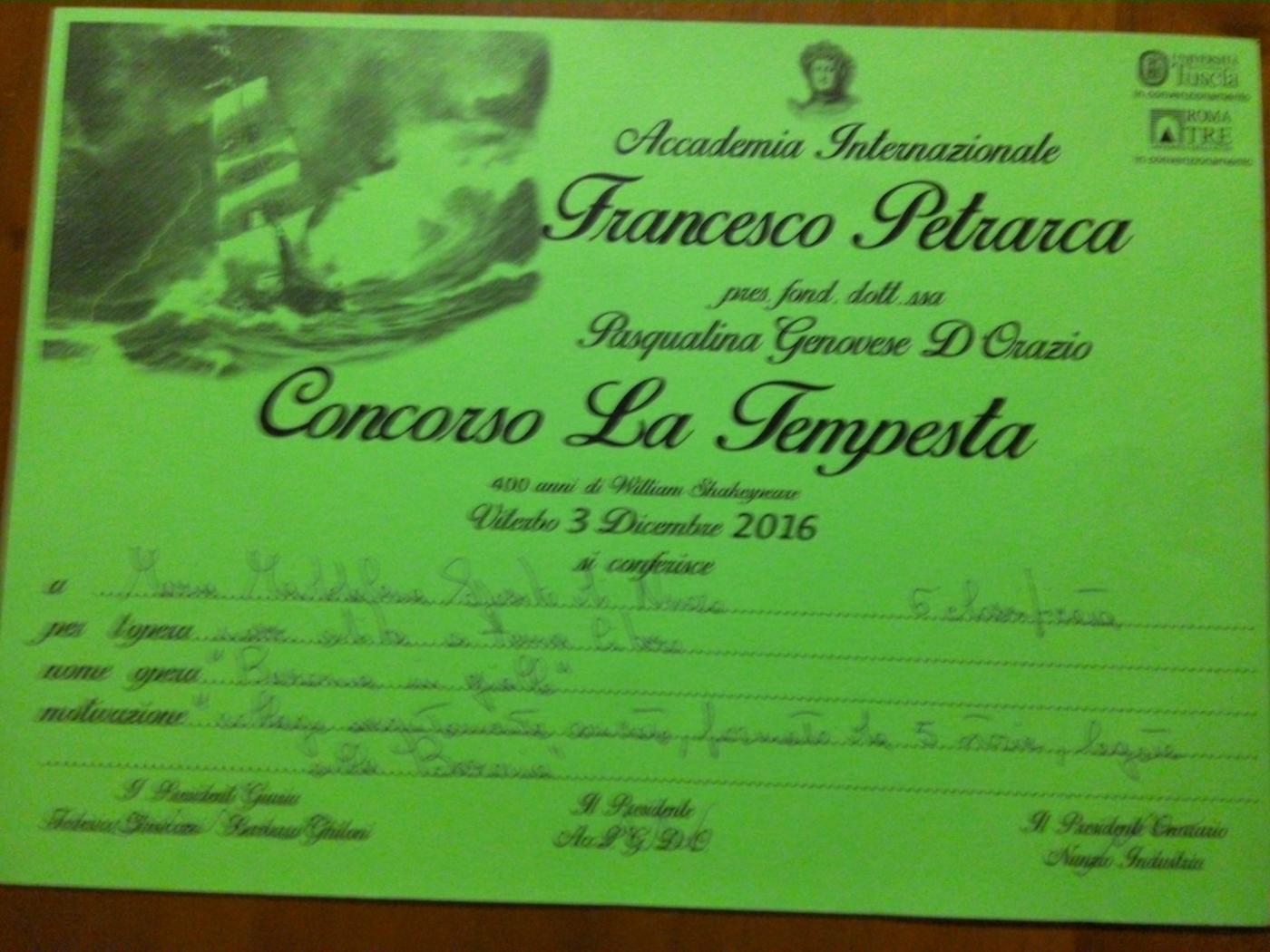 Accademia Internazionale Francesco Petrarca -Concorso"La Tempesta"