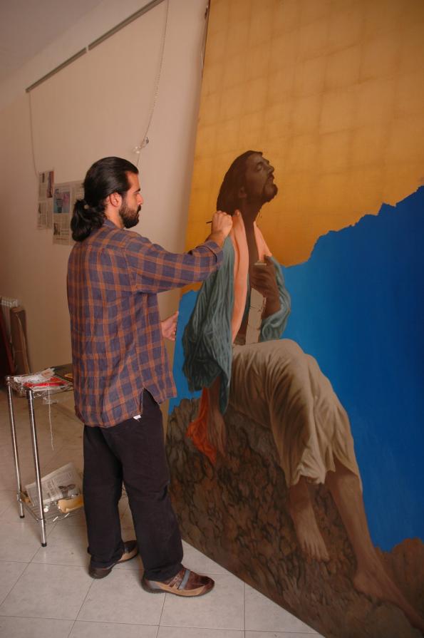 Realizzazione della tela "San Luca Evangelista"