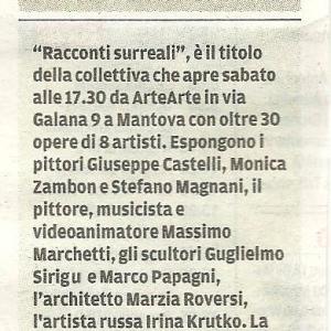 Primo articolo uscito sulla GAZZETTA DI MANTOVA per la mostra RACCONTI SURREALI