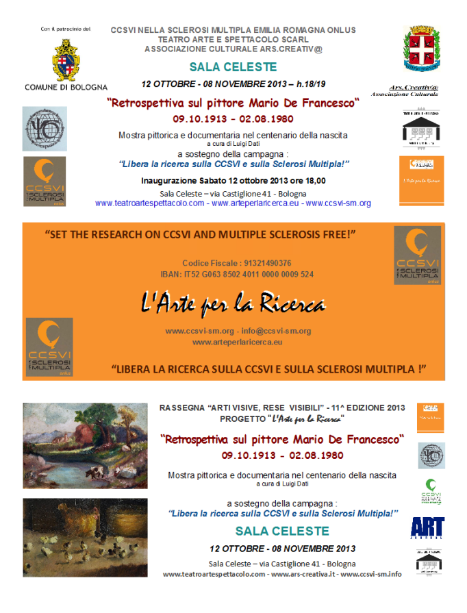 Locandina Mostra retrospettiva sul pittore Mario De Francesco - Sala Celeste Bologna