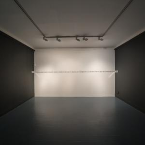 'Witness' 2016 (installation view), paper silhouettes, pins and mirrored glass, 490 x 2.5 cm 'Witness' 2016 (installation view), paper silhouettes, pins and mirrored glass, 490 x 2.5 cm