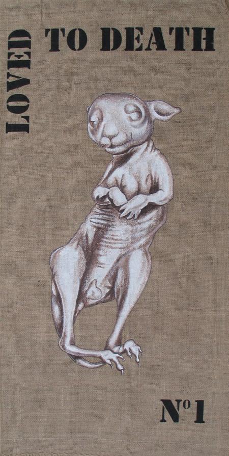 BJ. Loved To Death, 2013, acrylic on burlap, 110x55 cm