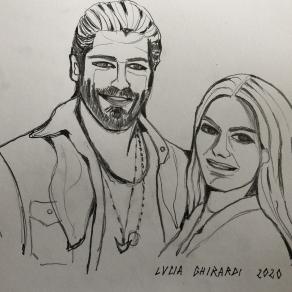 Can Yaman nella veste di Can Divit e Demet Ozdemir nella veste di Sanem Aydin in "Erkenci Kus" (Le ali del sogno) visti da Lucia Ghirardi