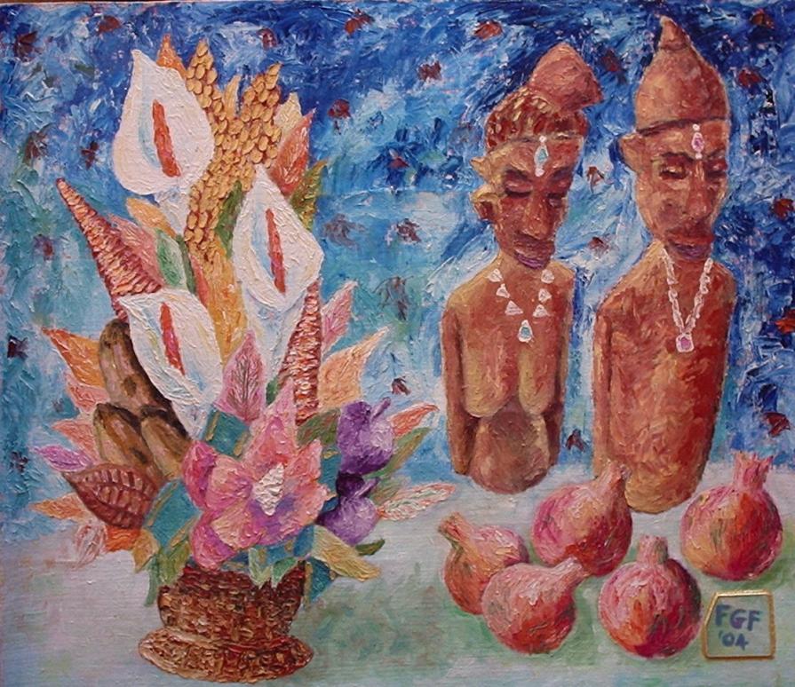 FIORI e NATURE MORTE (fiori,melegrane e busti africani)