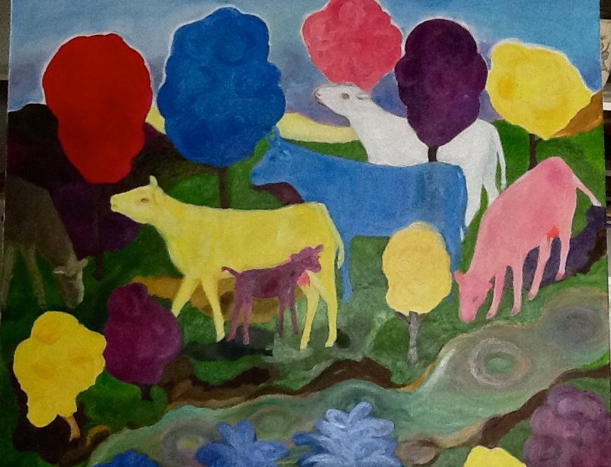 sogno di mucche all'imbrunire