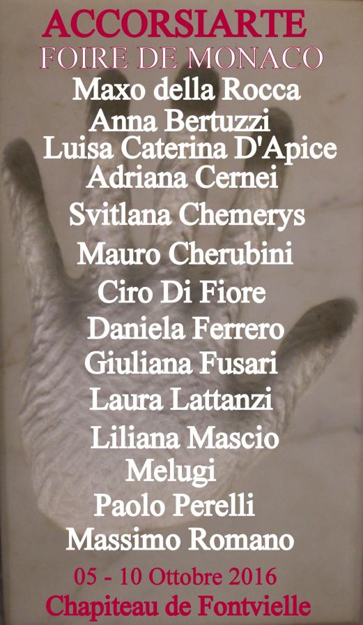 Elenco con in nomi degli artisti partecipanti all' Esposizione Collettiva nella 