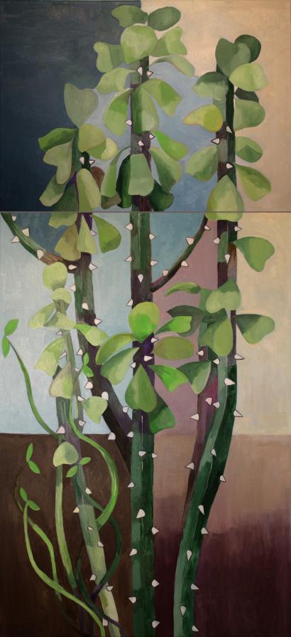 Heuphorbia Desmondii, 2015, olio su tela, 150x70 cm, Silvia Patrono