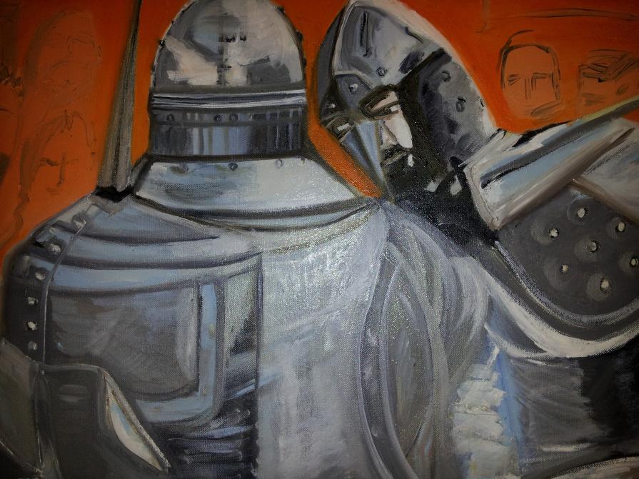 Interior Comparison : Two men fighting , which are two parts of us that instead of confronting come into friction . Conflicts often arise in fact within us, and if not managed propagate outside