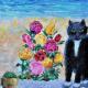 Gatto nero con marina e fiori Gatto nero con marina e fiori