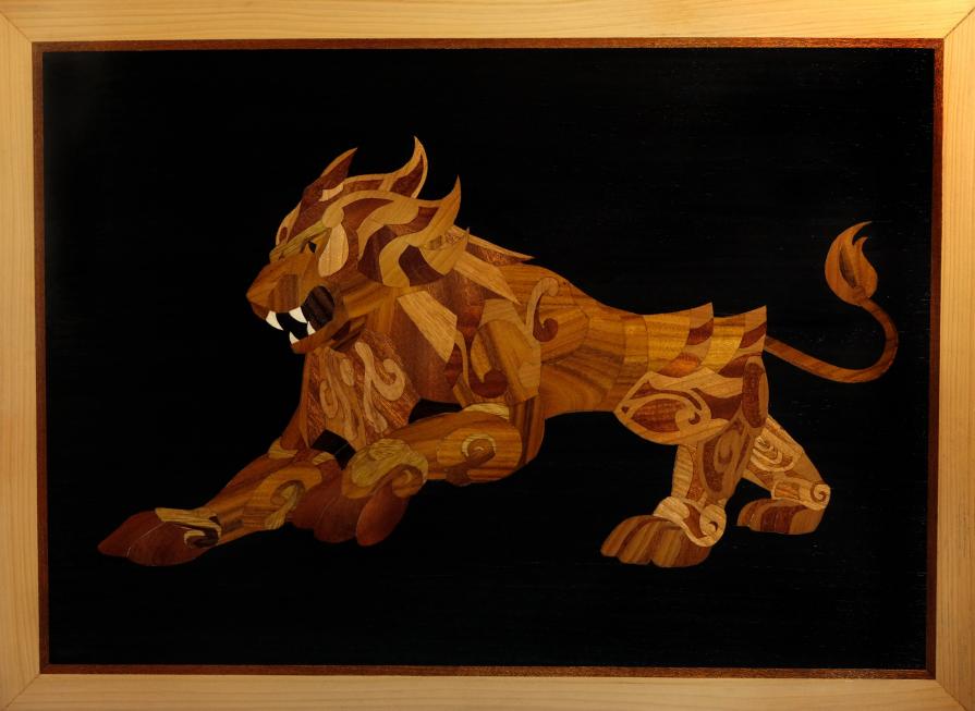 Segno zodiacale del Leone (Intarsio in legno)