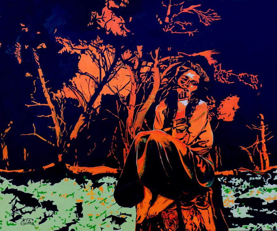 “Fanciulla in posa meditativa, immaginando il presente”