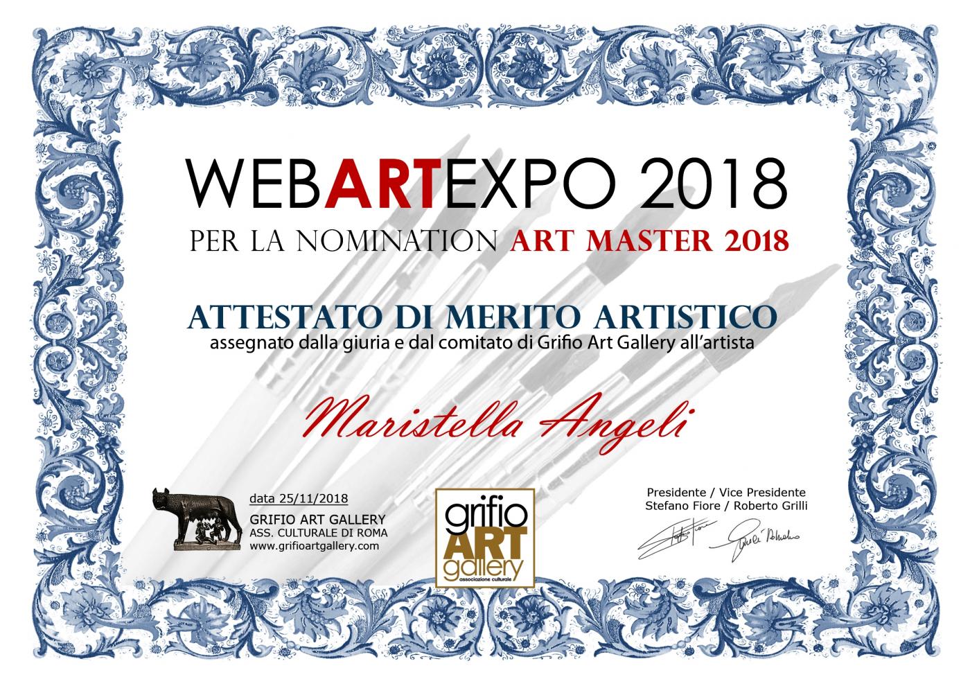 Maristella Angeli, riceve l’Attestato di Merito Artistico alla Webartexpo