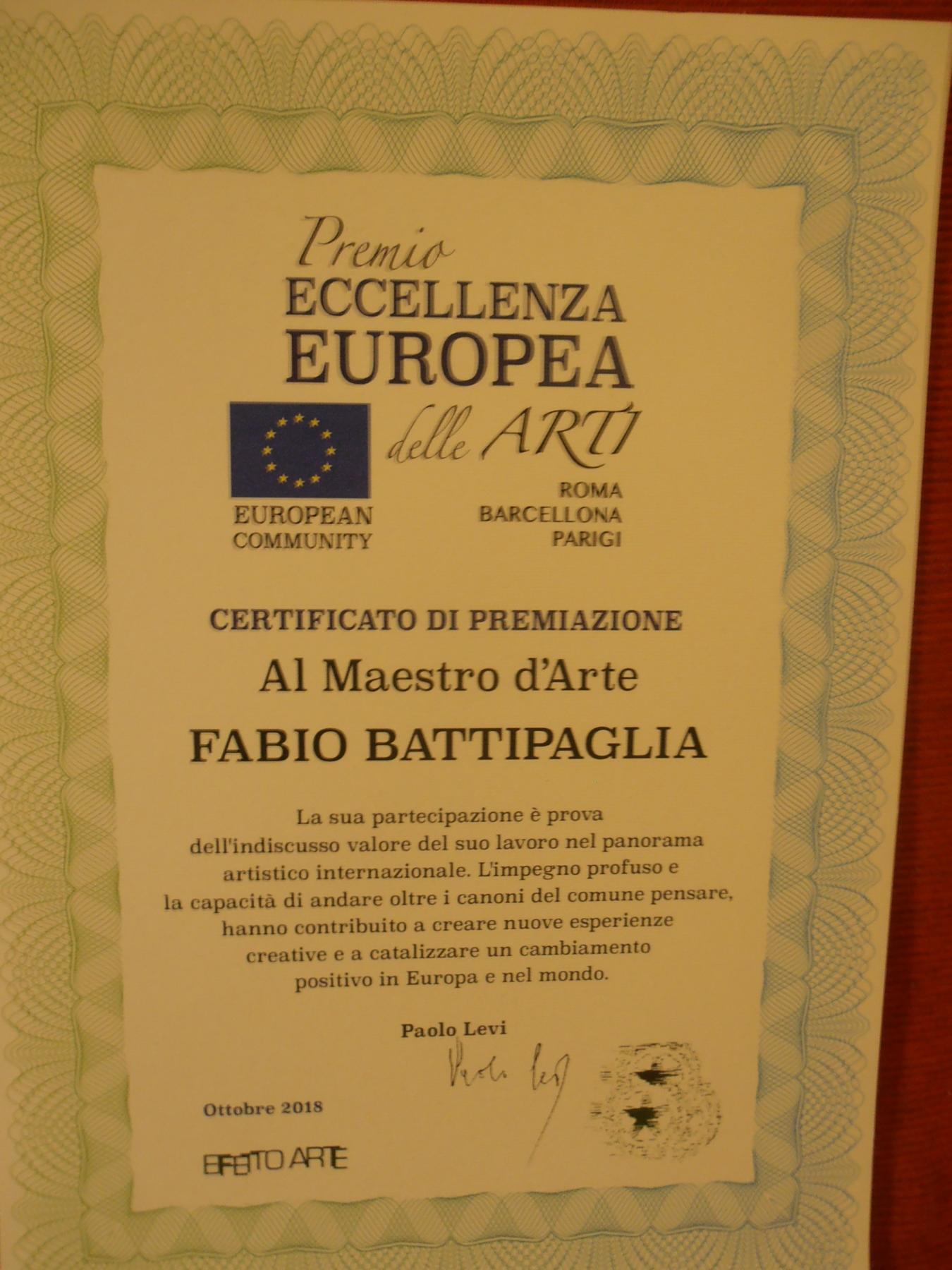 Premiato con il "Premio Eccellenza Europea delle Arti" da EA Editore